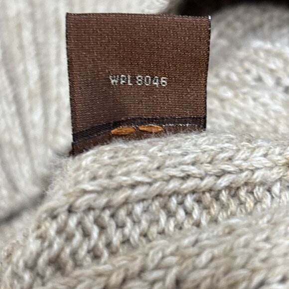 Tasso Elba Cable Knit Sweater Mens L Wheat 100% Cotton V Neck Heavy Pullover - Picture 9 of 9